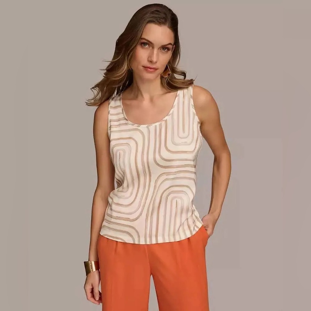 New Donna Karan Women's New York  Printed Scoop-Neck Tank Top